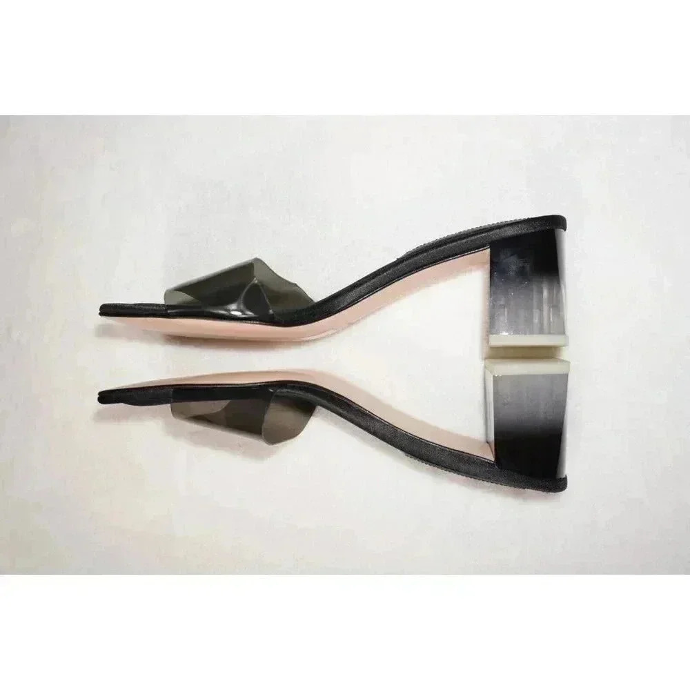 Good American Womens Sandal Size 7 Ombre Black Block Heel Square Toe Slides